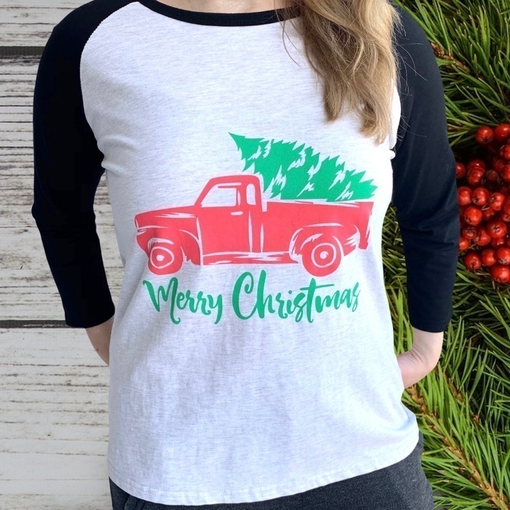 Merry Christmas Vintage Truck Raglan Shirt